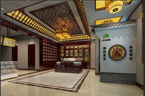 巴青古朴典雅的中式茶叶店大堂设计效果图